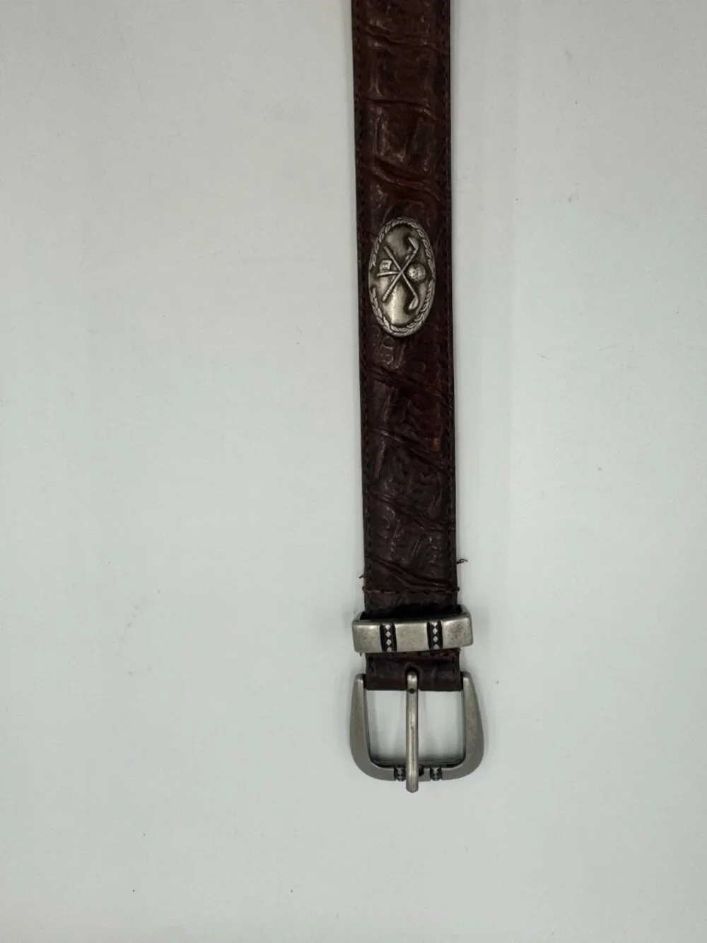 Men's Italian Leather Croc Embossed Golf Concho Belt Brown Sz 36
